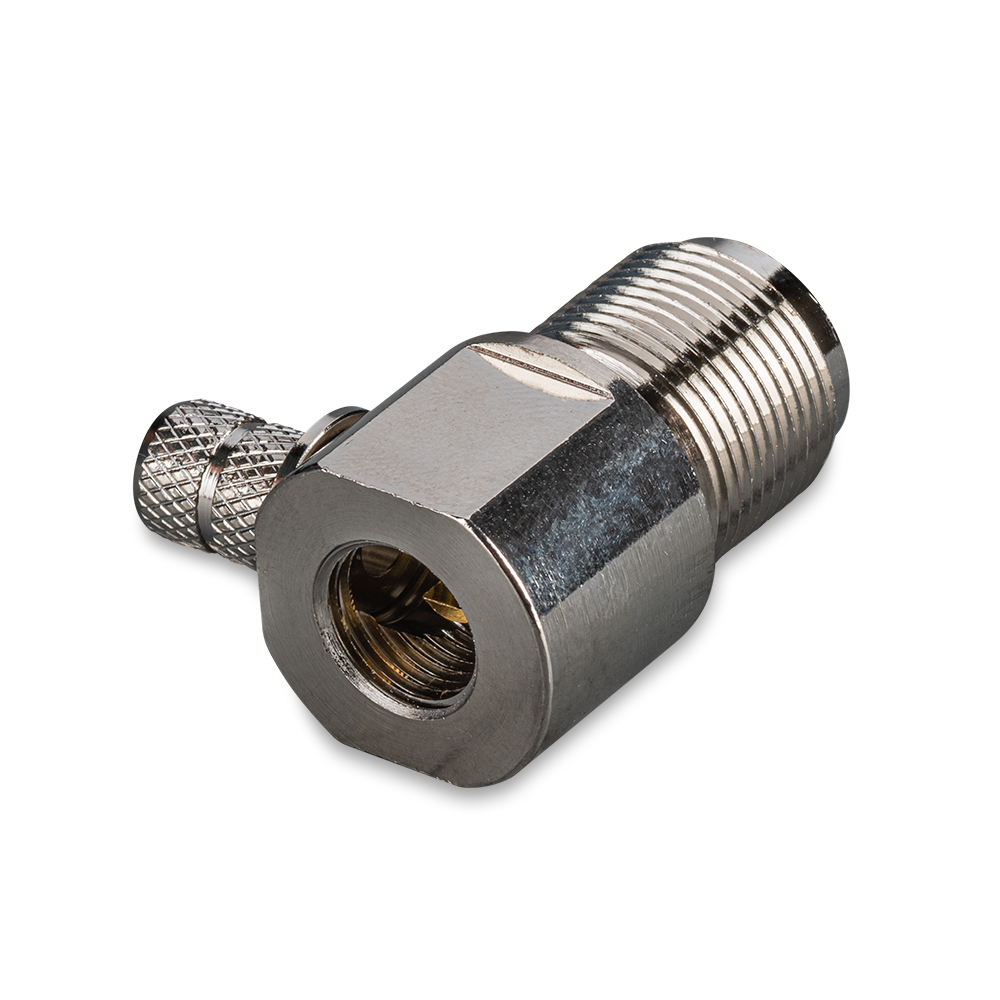 Разъем N(female) на кабель 5D-FB угловой, обжимной, с гайкой и шайбой